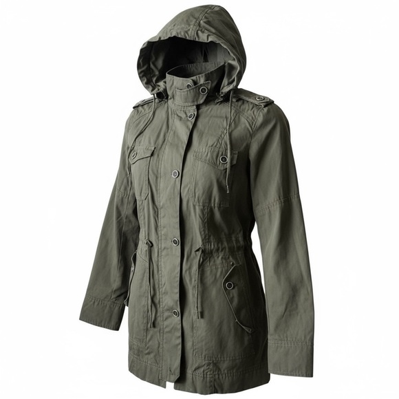 Cole Haan Women’s Olive green RainJacket with detachable Hood - Picture 2 of 13